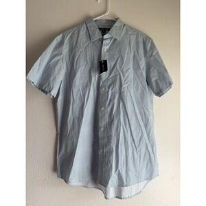 NEW Men MICHAEL KORS Blue Geo Stretch Short Sleeve Button Up Shirt SZ Medium